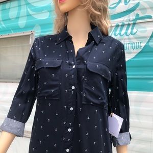 Milk and Honey Navy Button Up with Anchors